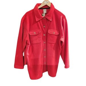 Men's Vintage 90s Over Size Red Button Down Fleece Shirt.